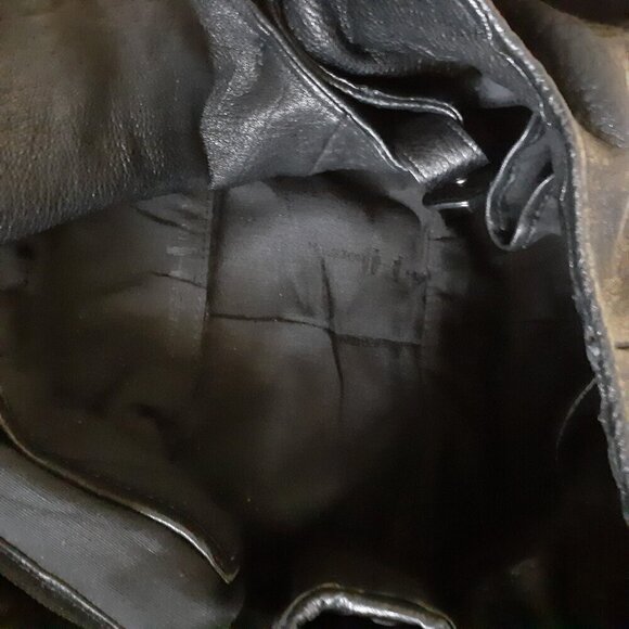 Halston Heritage Women's Black Pebbled Leather Metal Hinge Monogram Hobo Purse - Picture 12 of 15